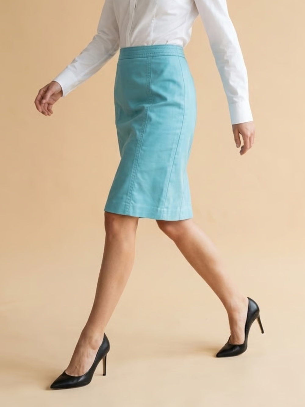 ANN TAYLOR Sky Blue A-Line Cotton Skirt Sz 8